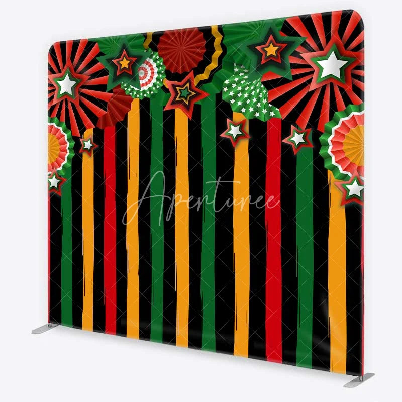 Aperturee - Aperturee Juneteenth Theme Tension Fabric Backdrop Pan-African Colors and Paper Fans Party Decoration