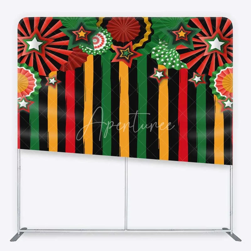 Aperturee - Aperturee Juneteenth Theme Tension Fabric Backdrop Pan-African Colors and Paper Fans Party Decoration