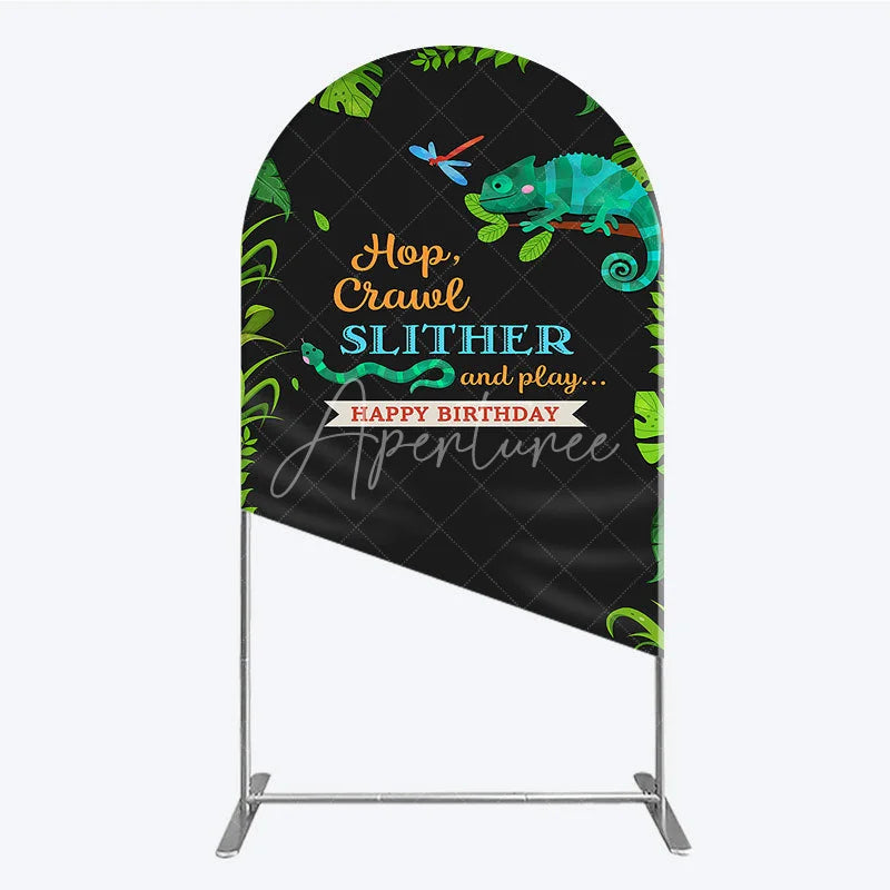 Aperturee - Aperturee Jungle Animals Happy Birthday Arch Backdrop Kit Tropical Reptile Safari Party Decor for Kids