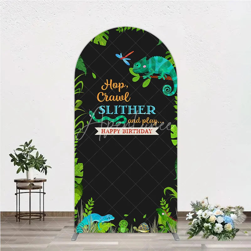 Aperturee - Aperturee Jungle Animals Happy Birthday Arch Backdrop Kit Tropical Reptile Safari Party Decor for Kids