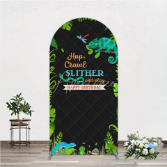 Aperturee - Aperturee Jungle Animals Happy Birthday Arch Backdrop Kit Tropical Reptile Safari Party Decor for Kids