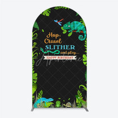 Aperturee - Aperturee Jungle Animals Happy Birthday Arch Backdrop Kit Tropical Reptile Safari Party Decor for Kids