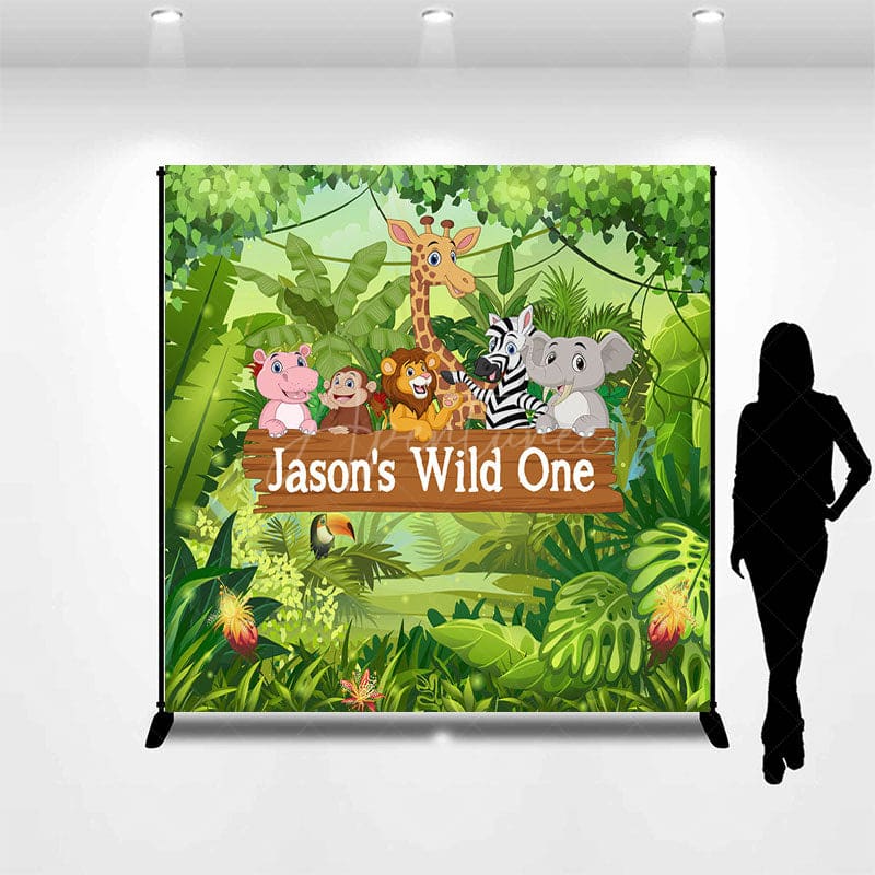 Aperturee - Aperturee Jungle Forest Animal Custom First Birthday Backdrop