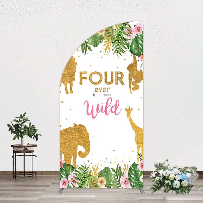 Aperturee - Aperturee Jungle Gold Four Ever Wild Birthday Half Moon Arch Backdrop