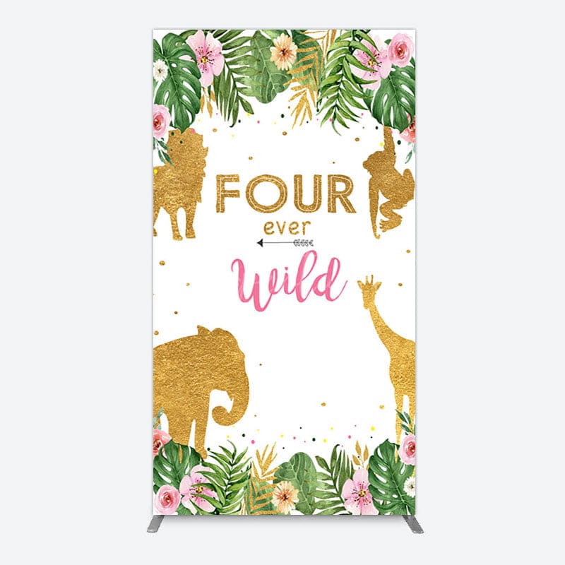 Aperturee - Aperturee Jungle Gold Four Ever Wild Birthday Rectangle Backdrop