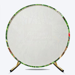 Aperturee - Aperturee Jungle Safari Happy Birthday Round Backdrop Wild Animals with Tropical Leaves Zoo Themed Party Photo Prop