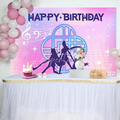 Aperturee - Aperturee K-Pop Girl Group Themed Happy Birthday Backdrop 80s Retro Grid with Music Notes Dance Party Photo Booth Decor