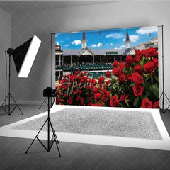 Aperturee - Aperturee Kentucky Derby Horse Racing Backdrop Churchill Downs Twin Spires and Red Roses Photography Background