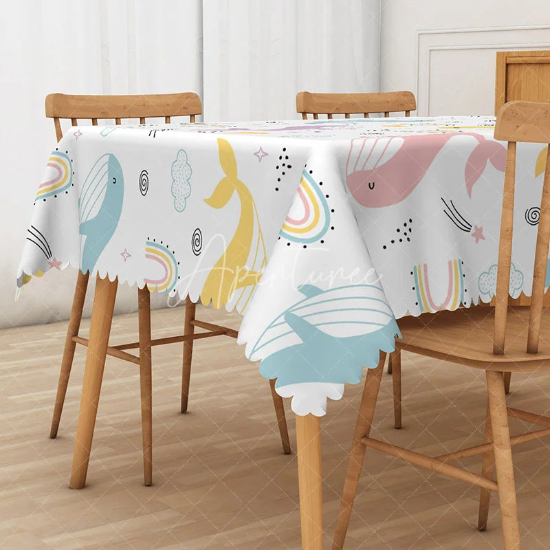Aperturee - Aperturee Kids Whale Pattern Tablecloth Colorful Ocean Animal Theme for Under the Sea Birthday Party Decor