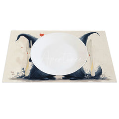 Aperturee - Aperturee Kissing Gnome Couple Set of 4 Placemats Floating Hearts Valentine Decoration Tall Hat Love Table Mat
