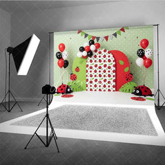 Aperturee - Aperturee Ladybug Theme Photography Backdrop Red and Green Polka Dot Birthday Party Background