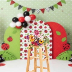 Aperturee - Aperturee Ladybug Theme Photography Backdrop Red and Green Polka Dot Birthday Party Background