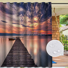 Aperturee - Aperturee Lake Sunset Scenery Waterproof Outdoor Curtains For Gazebo