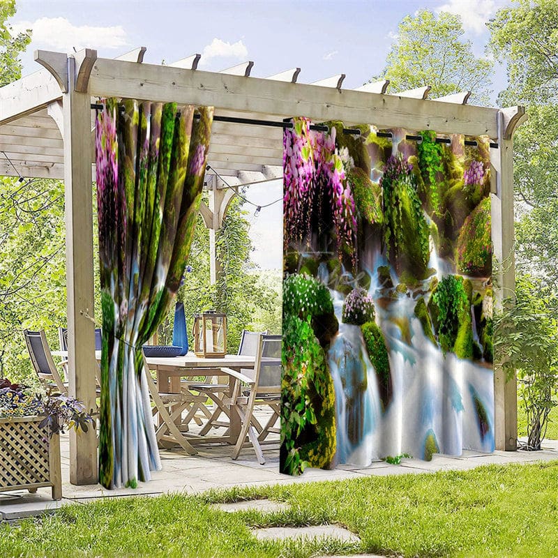 Aperturee - Aperturee Landscape Wonderland Waterproof Printed Outdoor Curtains