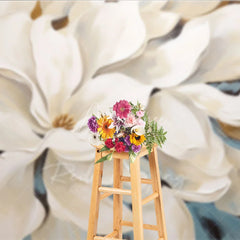 Aperturee - Aperturee Large White Magnolia Floral Backdrop Elegant Cream Flower Art Background Wedding Photography Decoration