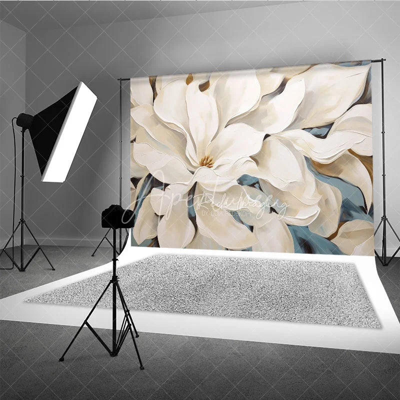 Aperturee - Aperturee Large White Magnolia Floral Backdrop Elegant Cream Flower Art Background Wedding Photography Decoration