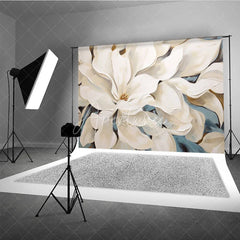 Aperturee - Aperturee Large White Magnolia Floral Backdrop Elegant Cream Flower Art Background Wedding Photography Decoration