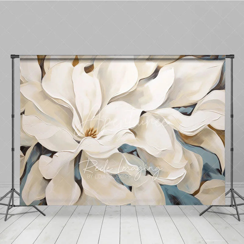 Aperturee - Aperturee Large White Magnolia Floral Backdrop Elegant Cream Flower Art Background Wedding Photography Decoration