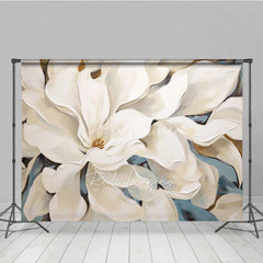Aperturee - Aperturee Large White Magnolia Floral Backdrop Elegant Cream Flower Art Background Wedding Photography Decoration