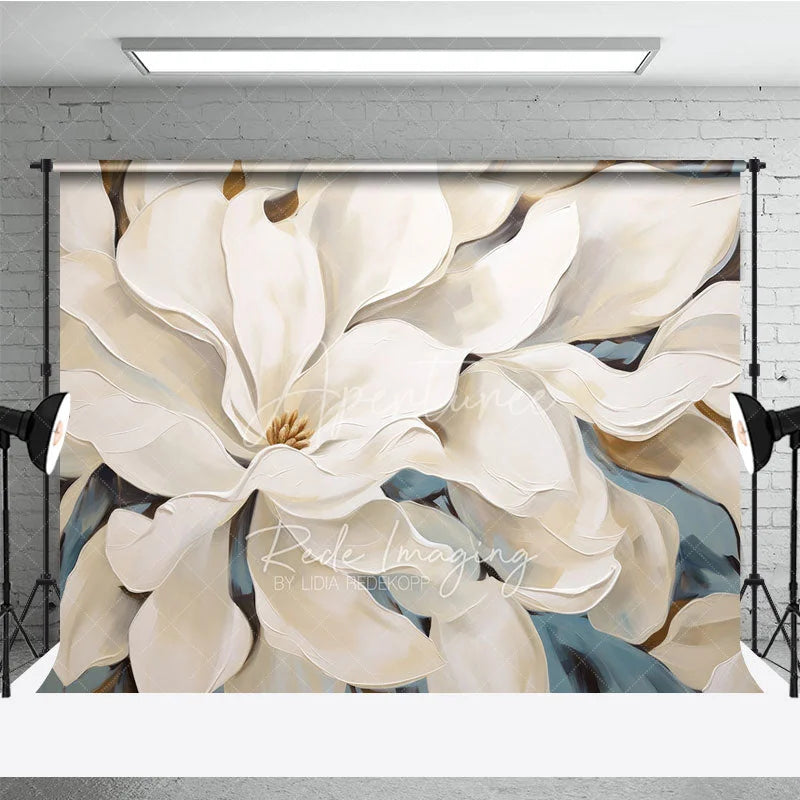 Aperturee - Aperturee Large White Magnolia Floral Backdrop Elegant Cream Flower Art Background Wedding Photography Decoration