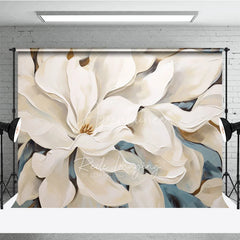 Aperturee - Aperturee Large White Magnolia Floral Backdrop Elegant Cream Flower Art Background Wedding Photography Decoration