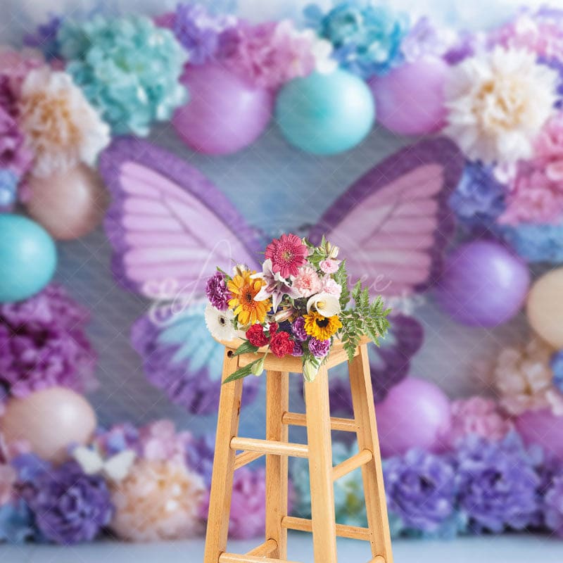 Aperturee - Aperturee Lavender Fancy Floral Butterfly Wedding Backdrop