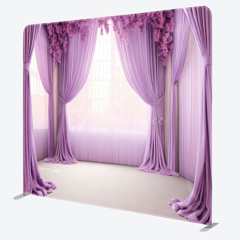 Aperturee - Aperturee Lavender Floral Curtains Square Tension Backdrop