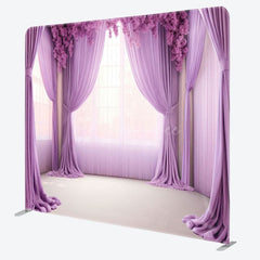 Aperturee - Aperturee Lavender Floral Curtains Square Tension Backdrop