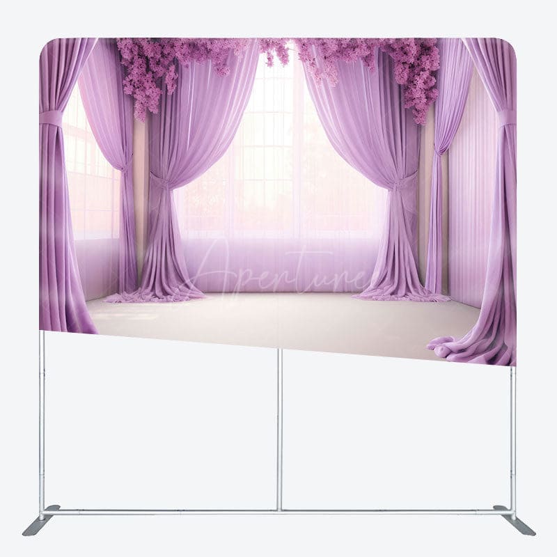 Aperturee - Aperturee Lavender Floral Curtains Square Tension Backdrop