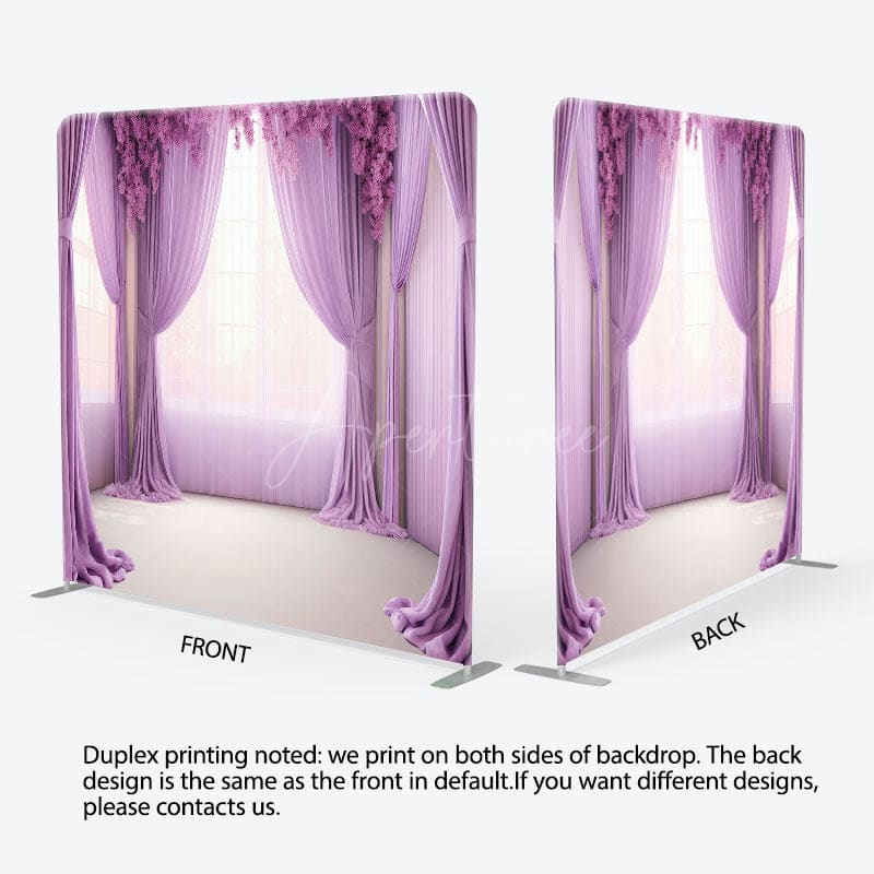 Aperturee - Aperturee Lavender Floral Curtains Square Tension Backdrop