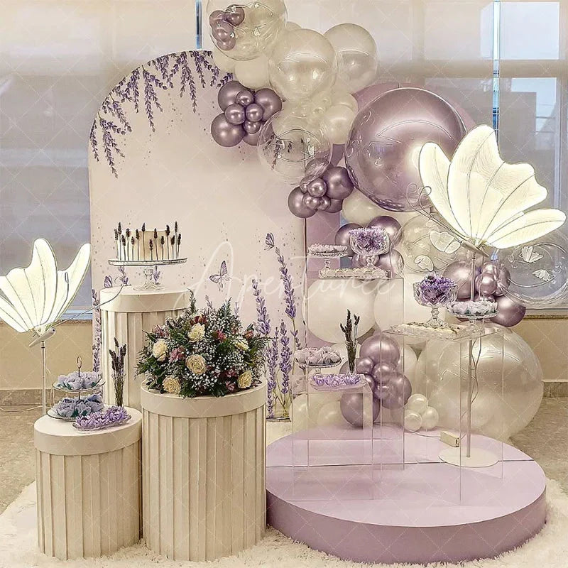 Aperturee - Aperturee Lavender Spring Butterfly Cute Wedding Arch Backdrop