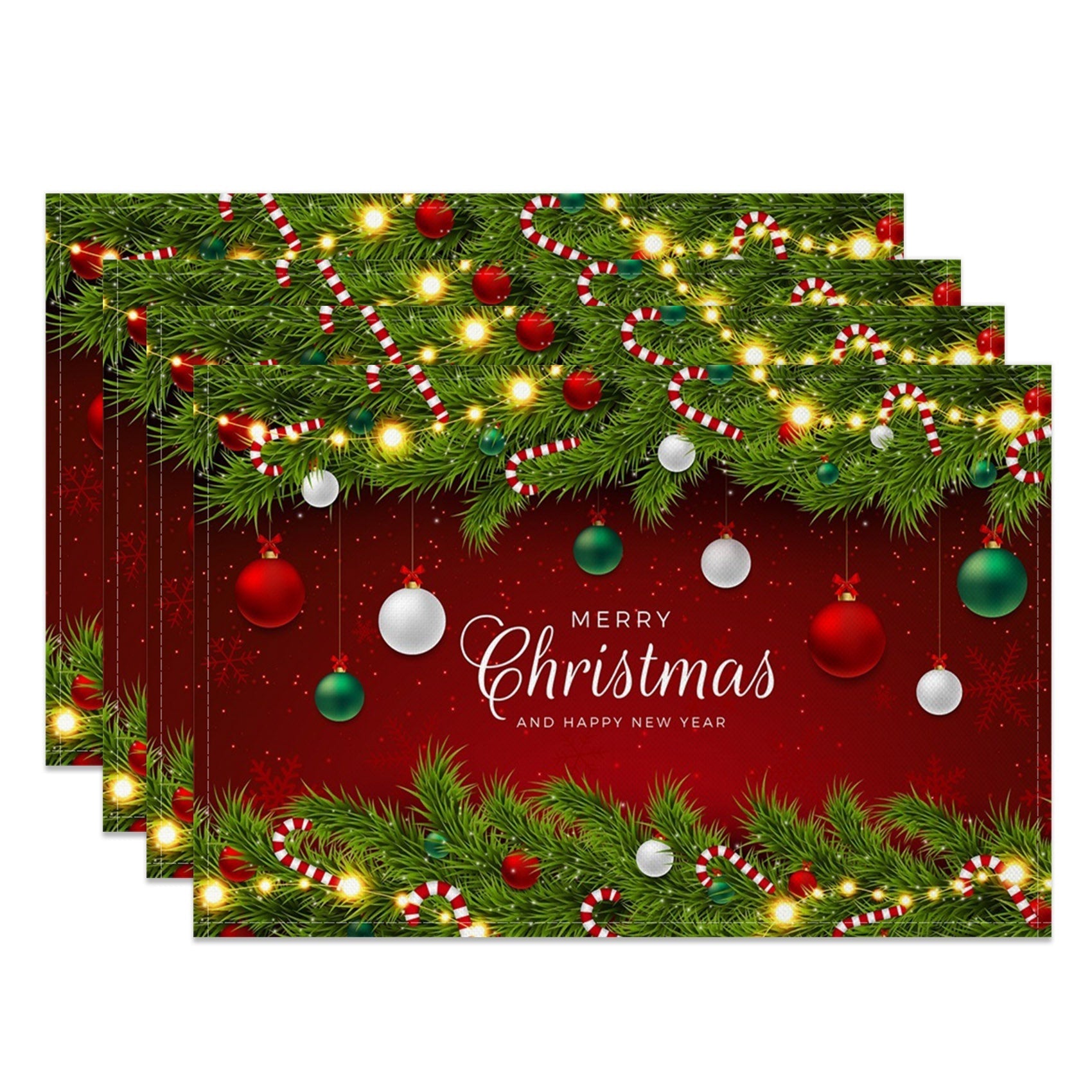 Aperturee - Aperturee Leaves Candy Bauble Xmas New Year Set Of 4 Placemats