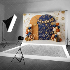 Aperturee - Aperturee Leo Zodiac Cake Smash Backdrop Navy and Orange Lion Party Background for Roar Birthday
