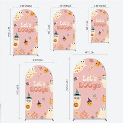Aperturee - Aperturee Let’s Boogie Groovy Halloween Arch Backdrop Cute Retro Ghost and Pumpkin Pink Spooky Themed Party Decor