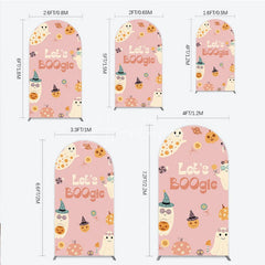 Aperturee - Aperturee Let’s Boogie Groovy Halloween Arch Backdrop Cute Retro Ghost and Pumpkin Pink Spooky Themed Party Decor