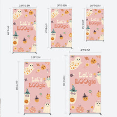 Aperturee - Aperturee Let’s Boogie Groovy Halloween Rectangle Backdrop Cute Retro Ghost and Pumpkin Pink Spooky Themed Party Decor
