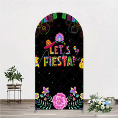 Aperturee - Aperturee Lets Fiesta Mexican Theme Holiday Arch Backdrop Sombrero and Fireworks Party Cover