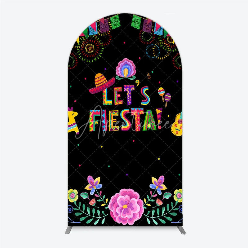 Aperturee - Aperturee Lets Fiesta Mexican Theme Holiday Arch Backdrop Sombrero and Fireworks Party Cover