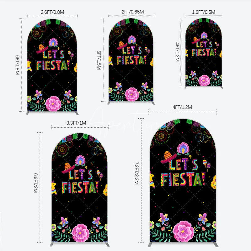 Aperturee - Aperturee Lets Fiesta Mexican Theme Holiday Arch Backdrop Sombrero and Fireworks Party Cover