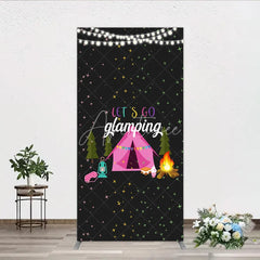 Aperturee - Aperturee Let’s Go Glamping Rectangleed Backdrop Pink Tent and Stars for Girls Camping Party Sleepover Photo Booth Decor