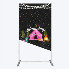 Aperturee - Aperturee Let’s Go Glamping Rectangleed Backdrop Pink Tent and Stars for Girls Camping Party Sleepover Photo Booth Decor