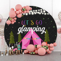 Aperturee - Aperturee Let’s Go Glamping Round Backdrop for Birthday Girls Sleepover Party with Tent Campfire and String Lights Decor