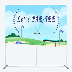 Aperturee - Aperturee Let’s Par-Tee Golf Themed Square Tension Backdrop Fun Sports Party for Him Green Golf Course Photo Prop Decor