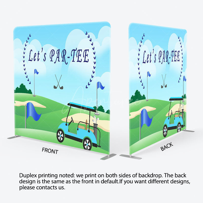 Aperturee - Aperturee Let’s Par-Tee Golf Themed Square Tension Backdrop Fun Sports Party for Him Green Golf Course Photo Prop Decor