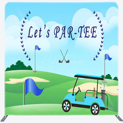 Aperturee - Aperturee Let’s Par-Tee Golf Themed Square Tension Backdrop Fun Sports Party for Him Green Golf Course Photo Prop Decor