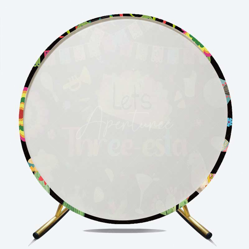 Aperturee Aperturee Lets Three Esta Mexican Taco Round Birthday Backdrop