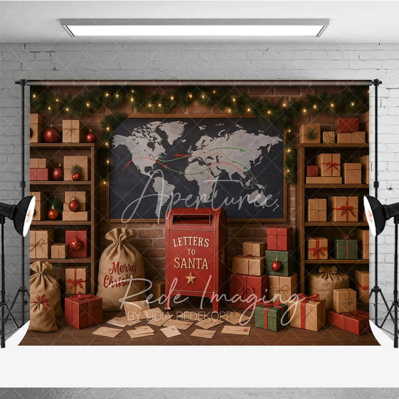 Aperturee - Aperturee Letters to Santa Photography Backdrop Christmas Mailroom Workshop Holiday Mini Session Photo Background