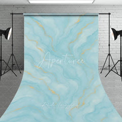 Aperturee - Aperturee Light Blue and Gold Abstract Watercolor Fluid Sweep Backdrop Elegant Marble Texture for Photography Studio