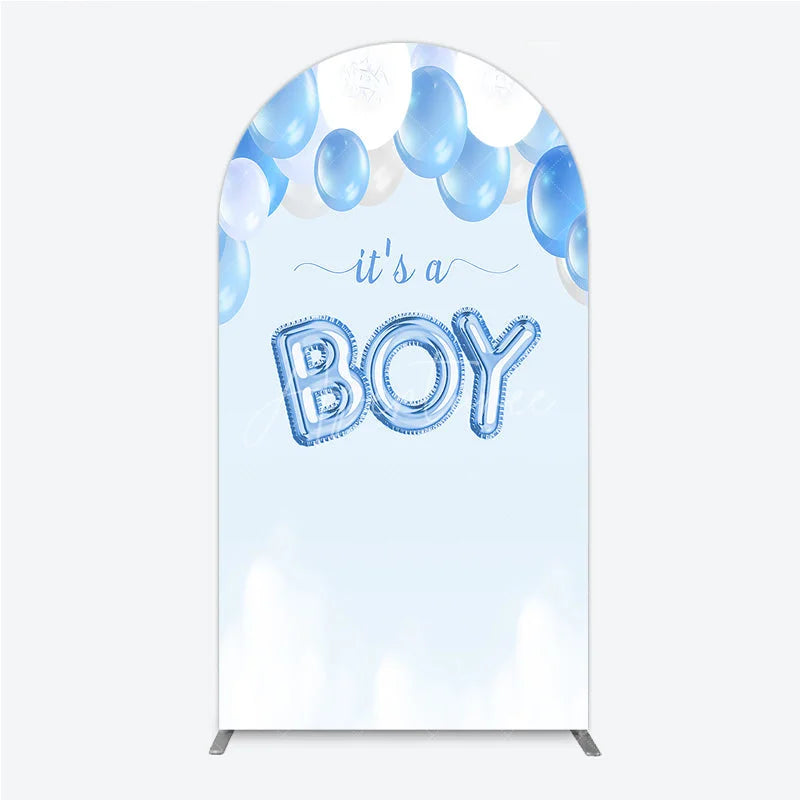 Aperturee - Aperturee Light Blue and White Balloons It’s a Boy Round Top Arch Backdrop Baby Shower Gender Reveal Party Decoration