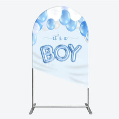 Aperturee - Aperturee Light Blue and White Balloons It’s a Boy Round Top Arch Backdrop Baby Shower Gender Reveal Party Decoration